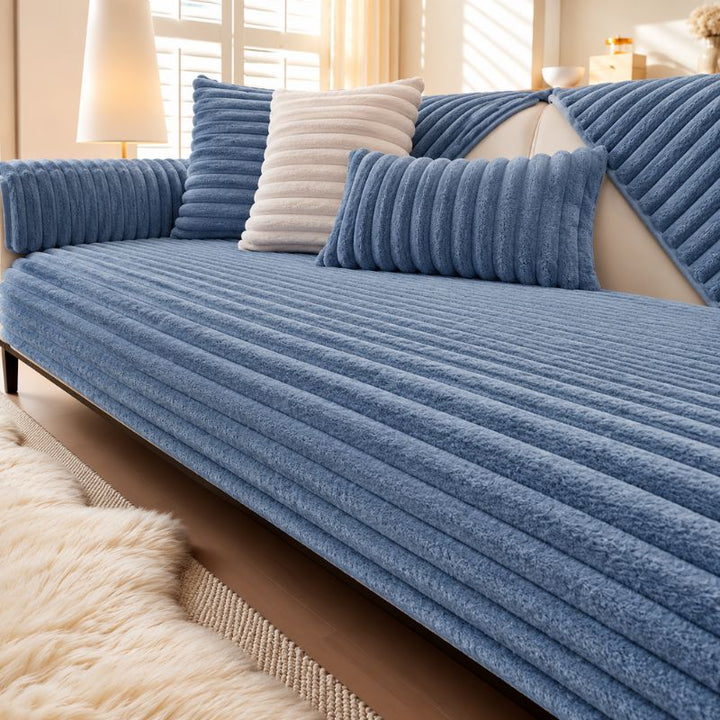 Housse de canapé côtelée DouceLigne™ coloris bleu