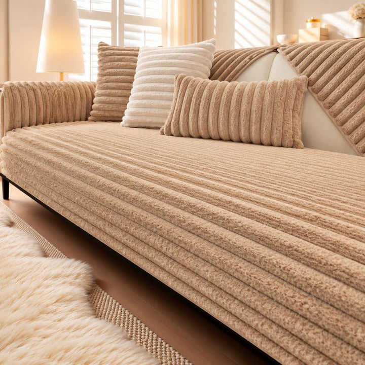 Housse de canapé côtelée DouceLigne™ coloris beige