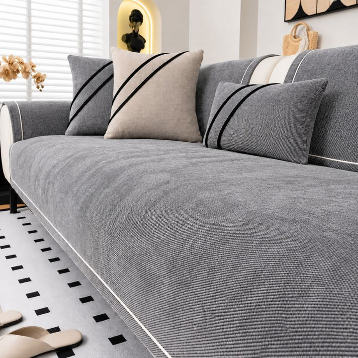 Housse de canapé en chenille BelleLigne™ coloris gris foncé