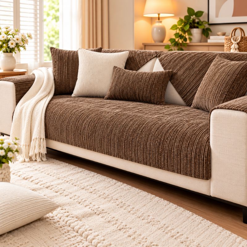Housse de canapé en chenille CanapéCocon™ coloris marron
