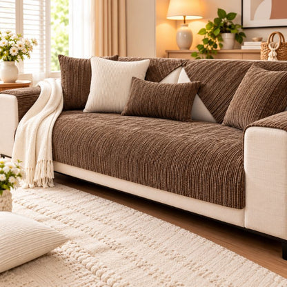 Housse de canapé en chenille CanapéCocon™ coloris marron
