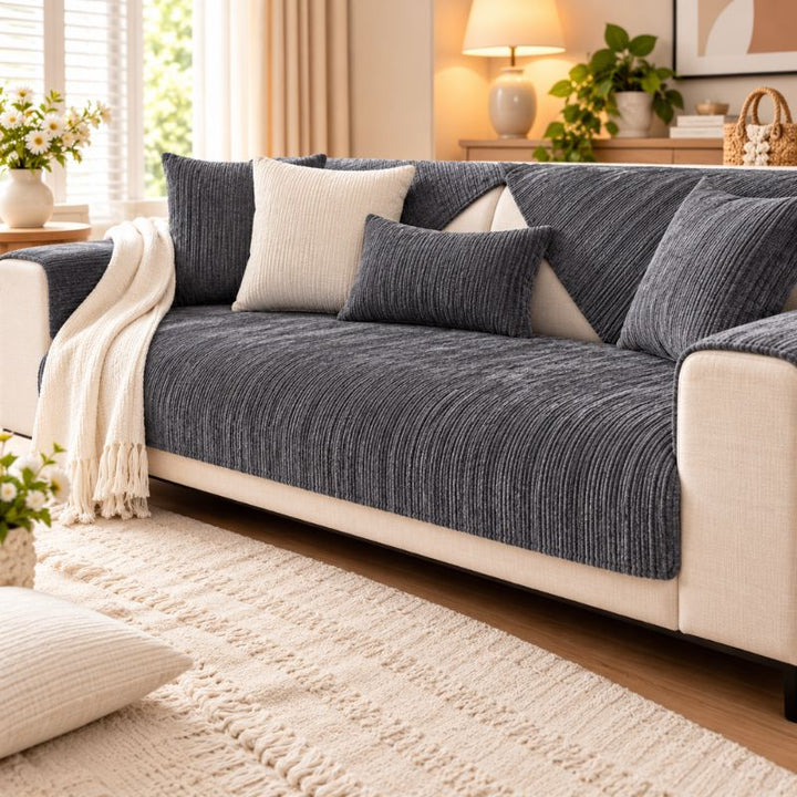 Housse de canapé en chenille CanapéCocon™ coloris gris foncé