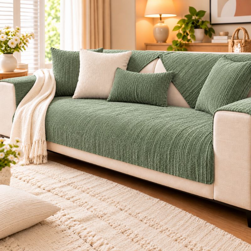 Housse de canapé en chenille CanapéCocon™ coloris vert clair