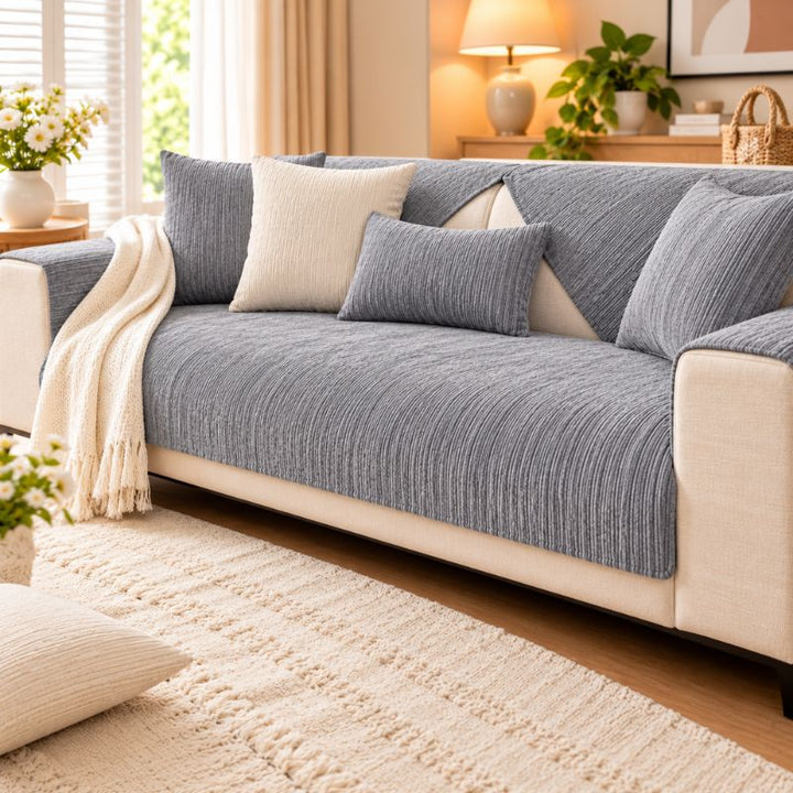 Housse de canapé en chenille CanapéCocon™ coloris gris clair
