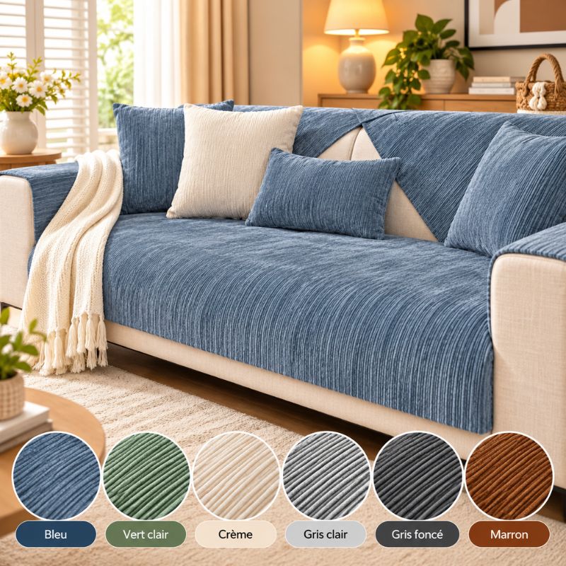 Housse de canapé en chenille douce CanapéCocon™ bleu et ses 6 coloris