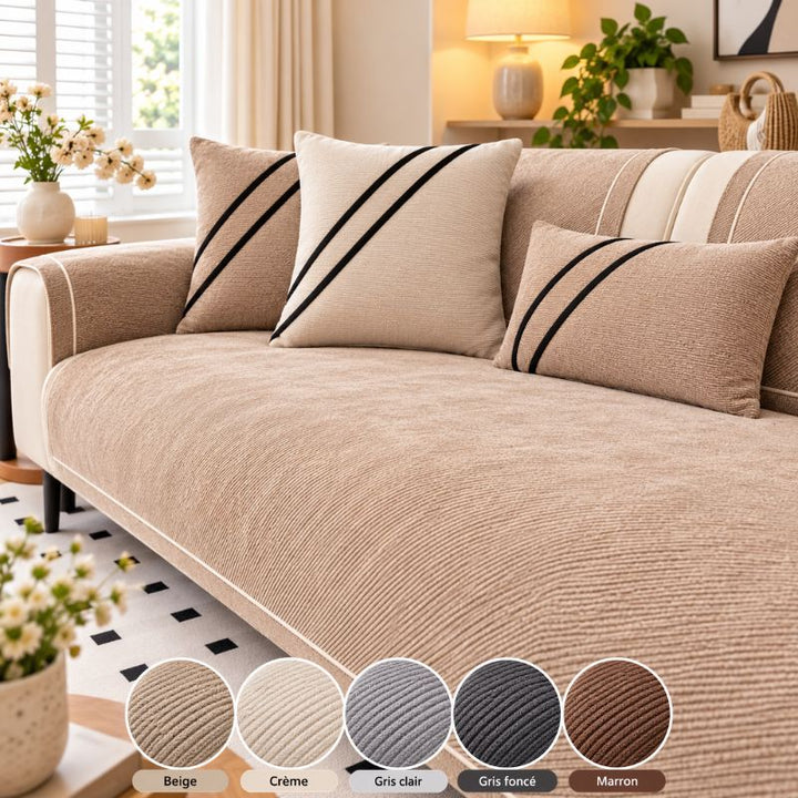 Housse de canapé en chenille BelleLigne™ beige et ses 5 coloris